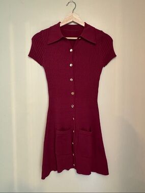 Ribbed Knit Dress in Deep Pink Berry